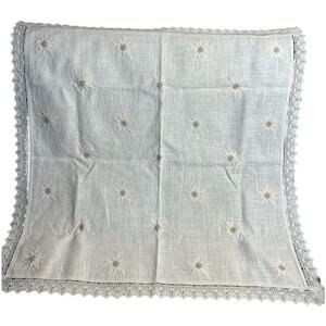 German Made Ivory Linen Floral Embroidery Lace Doily Cloth 30.5" X 30.5"